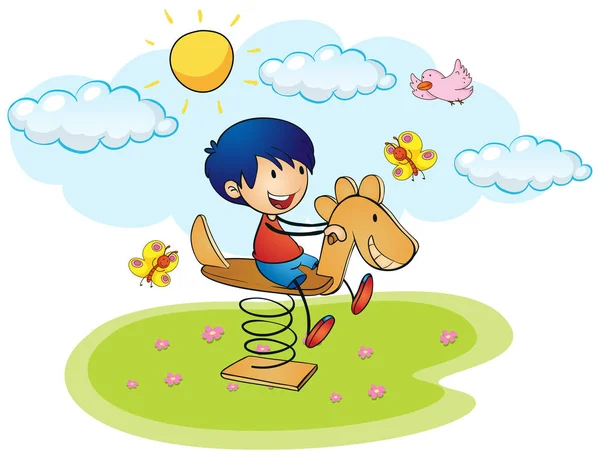 Boy playing on rocking horse — Stock Vector