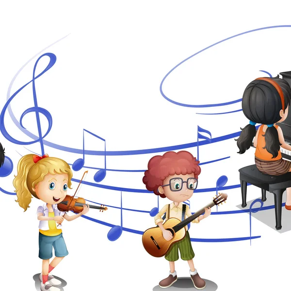 Muitas crianças tocando música juntas —  Vetores de Stock