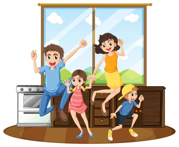 Ευτυχισμένη οικογένεια στο σπίτι — Διανυσματικό Αρχείο
