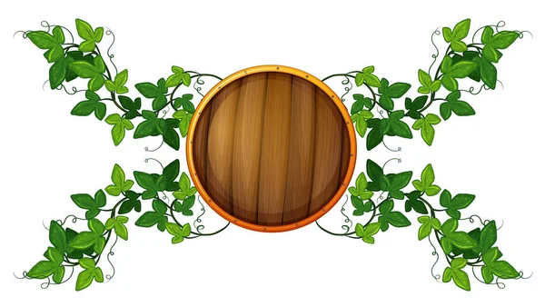 Plantilla de etiqueta con escudo redondo de madera y vid — Vector de stock