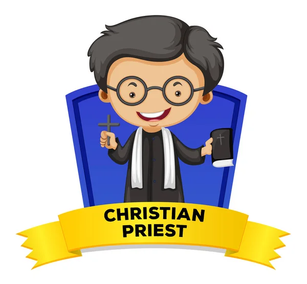 Hıristiyan rahip ile meslek wordcard — Stok Vektör