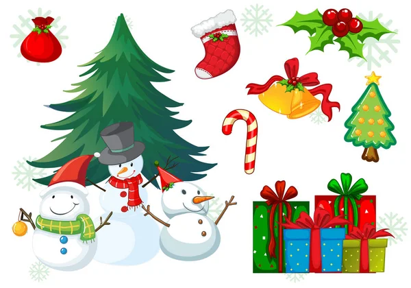 Weihnachtsthema mit Schneemann und Geschenken — Stockvektor