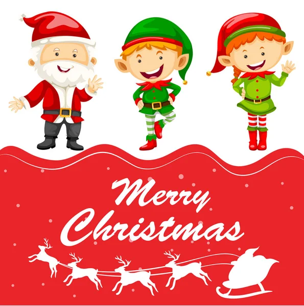 Plantilla de tarjeta de Navidad con Santa y elfo — Archivo Imágenes Vectoriales