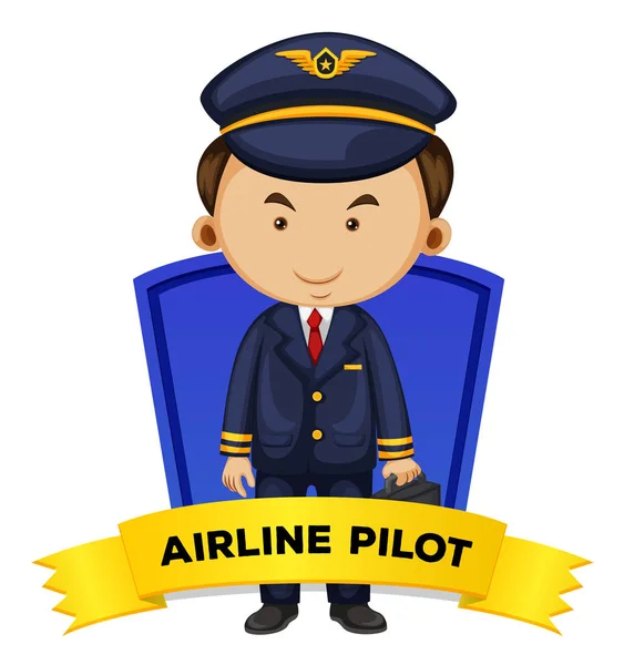 Occupation wordcard with airline pilot — Stock Vector