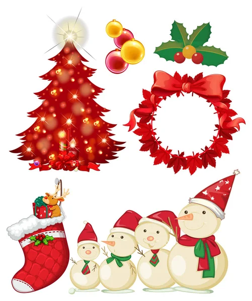 Tema natalizio con pupazzo di neve e ornamenti — Vettoriale Stock