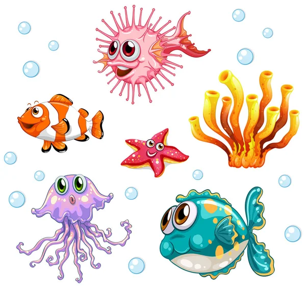 Olika typer av fisk under vattnet — Stock vektor