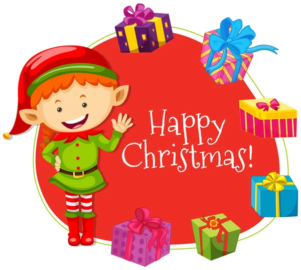 Šablona vánoční přání s úsměvem a elf — Stockový vektor