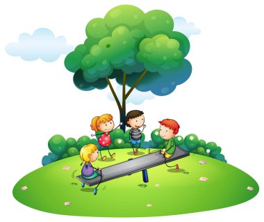 Çocuklar tahterevalli parkta oynarken