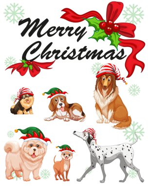 Noel kartı şablonu sevimli köpekleri ile