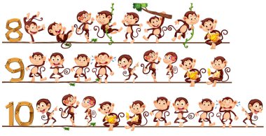 Counting numbers with monkeys clipart