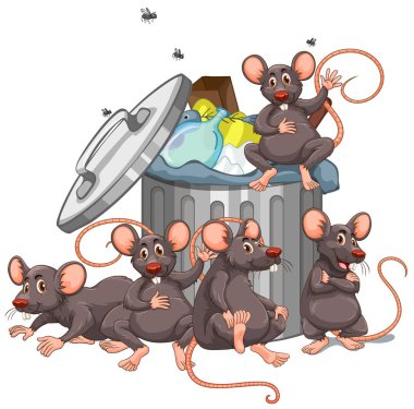 Beş fareler tarafından çöp kutusu oturan