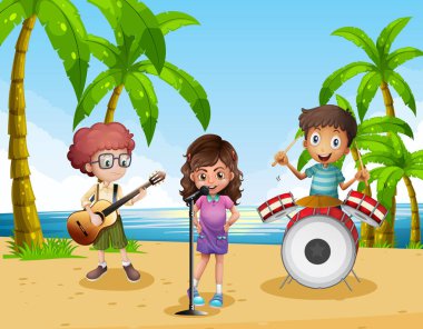 Sahil bandında müzik oynayan çocuklar
