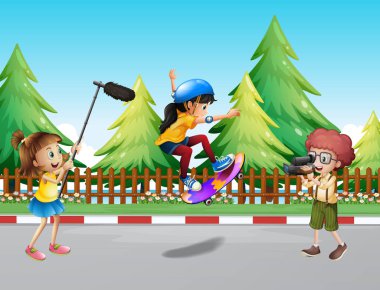 Çocuklar parkta kaykay kızın VDO çekim