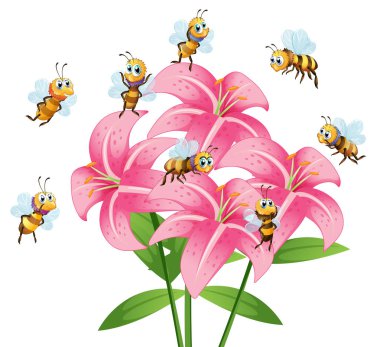 Lily çiçek uçan fazla arı