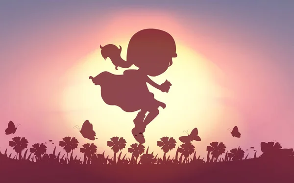 Дівчина стрибає в саду — стоковий вектор