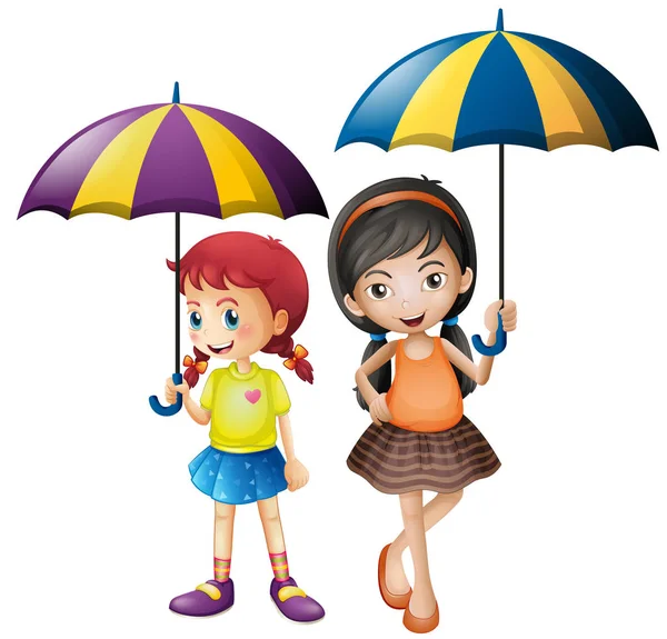 Duas meninas segurando guarda-chuva —  Vetores de Stock