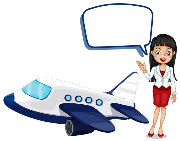 Speech bubble template with girl and airplane — Stock Vector