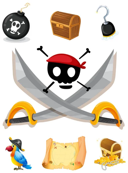 Pirate elements with weapons and map — Stock Vector