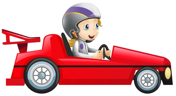 Femme conduisant en voiture de course rouge — Image vectorielle