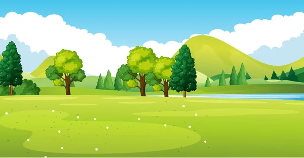 Escena del parque con campo verde — Vector de stock