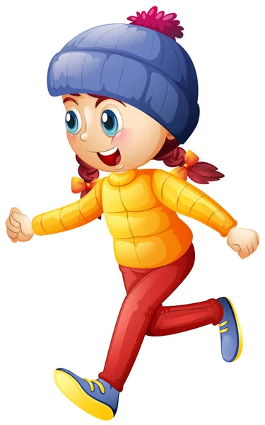 Маленька дівчинка в зимовому одязі біжить — стоковий вектор