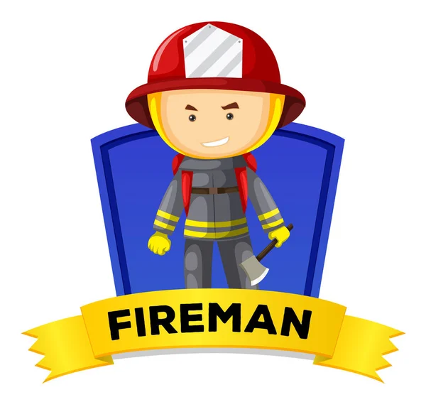 Occupation wordcard with fireman — Stock Vector