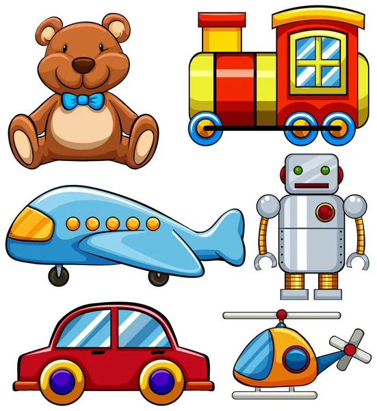 Different types of cute toys Stock Illustration