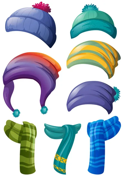 设计不同的冬天帽子和围巾 矢量图形