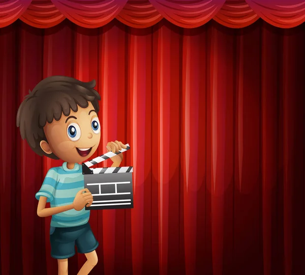 Niño feliz sosteniendo clapboard — Vector de stock