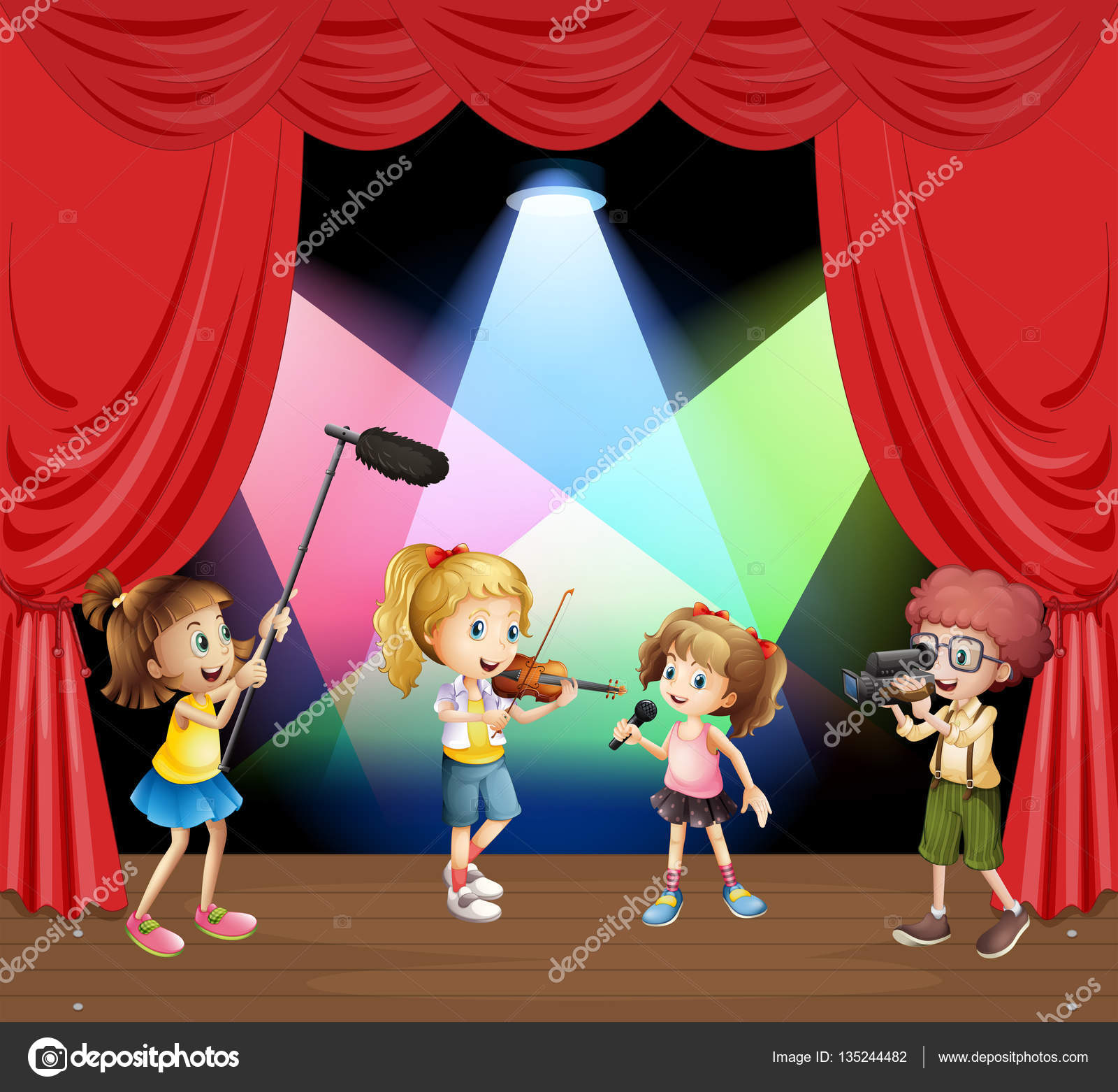 Bambini performaning musica sull illustrazione di fase — Vettoriali di interactimages Trova immagini simili