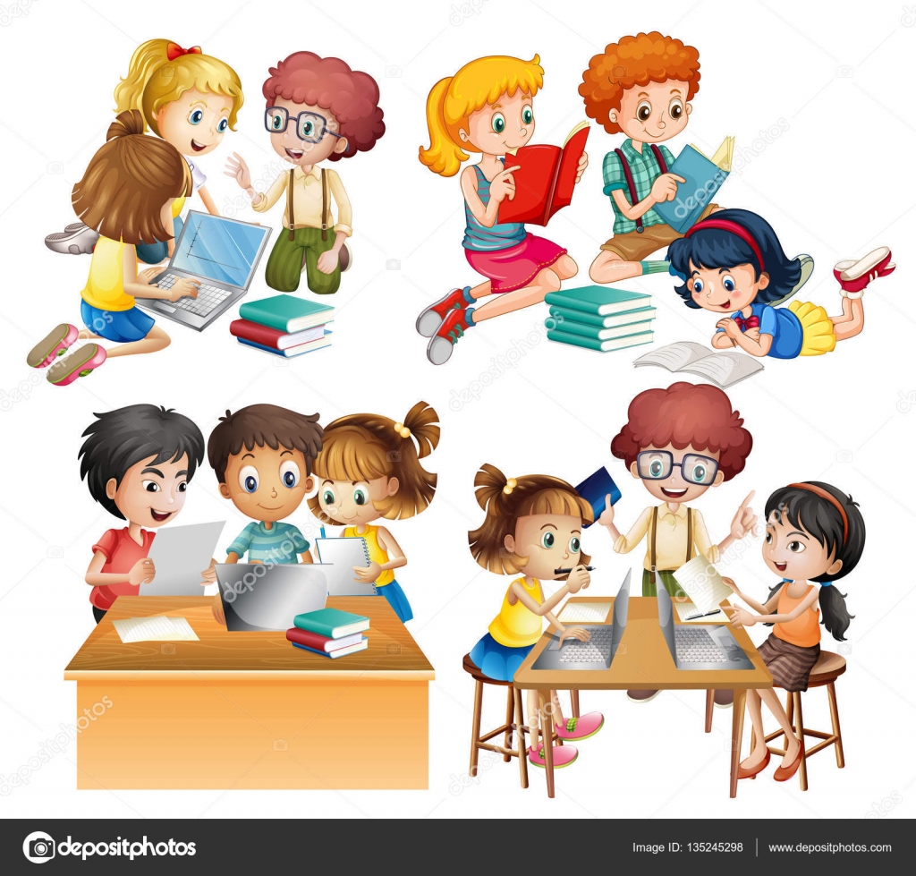 depositphotos_135245298 stock illustration groups of students reading and