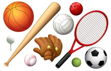 Different types of sport equipments clipart
