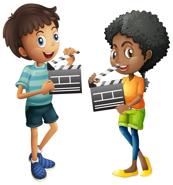 Niño y niña sosteniendo clapboard — Archivo Imágenes Vectoriales