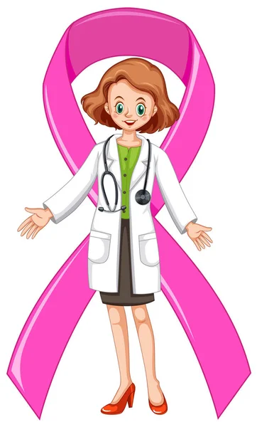 Female doctor with pink ribbon