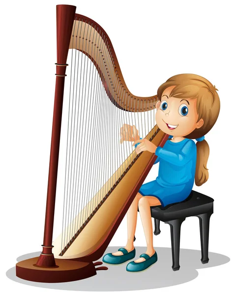 Little girl playing harp — Stock Vector