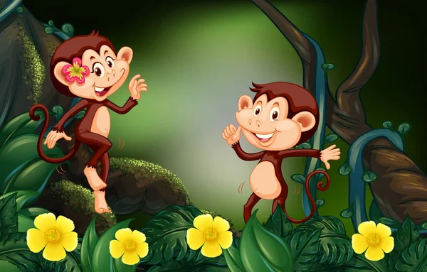 Two monkeys in rain forest — Stock Vector