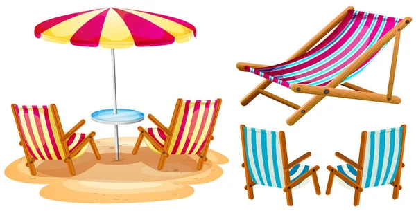 Beach chairs and umbrella — Stock Vector