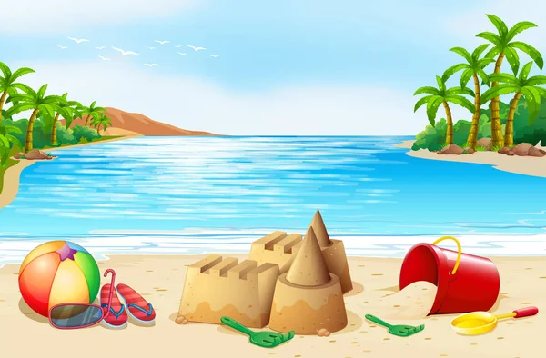 Beach scene with many toys — Stock Vector