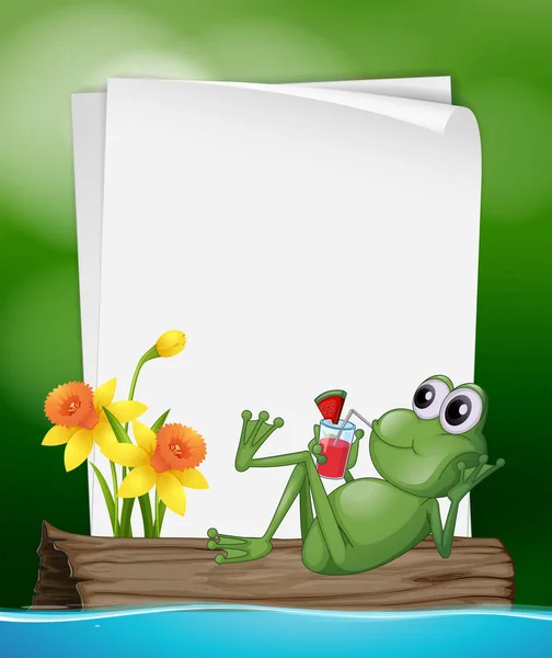 Paper template with frog drinking juice — Stock Vector