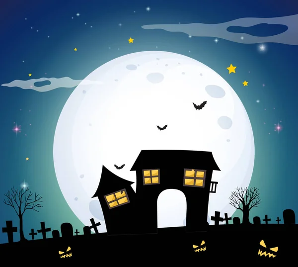 Будинок у полі вночі на повний місяць — стоковий вектор