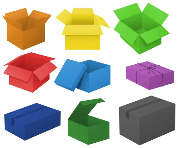 Kartonové krabice v různých barvách — Stockový vektor