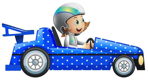 Маленькая девочка в гоночной машине в гоночном стиле Стоковый вектор