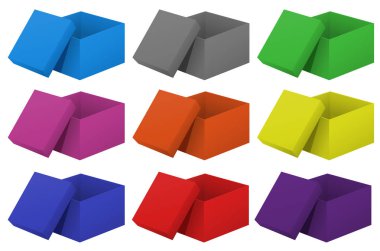 Dokuz renkte karton kutular