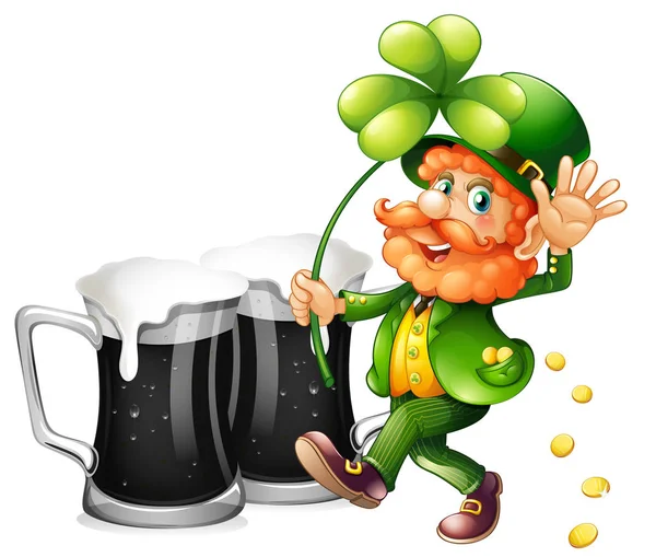 Leprechaun and black beer — Stock Vector