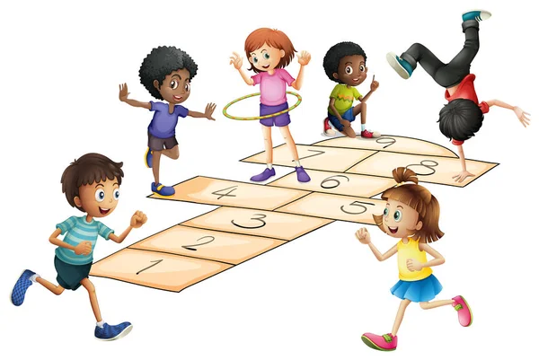 Děti hrají panáka v poli — Stockový vektor