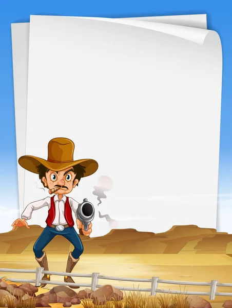 Paper template with cowboy shooting gun — Stock Vector