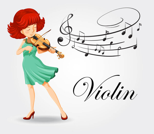 Woman playing violin with music notes