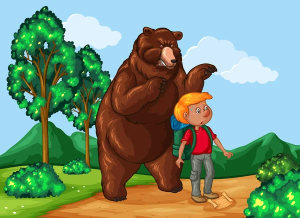 Πεζοπόρος και grizzly bear στο πάρκο Διανυσματικά Γραφικά