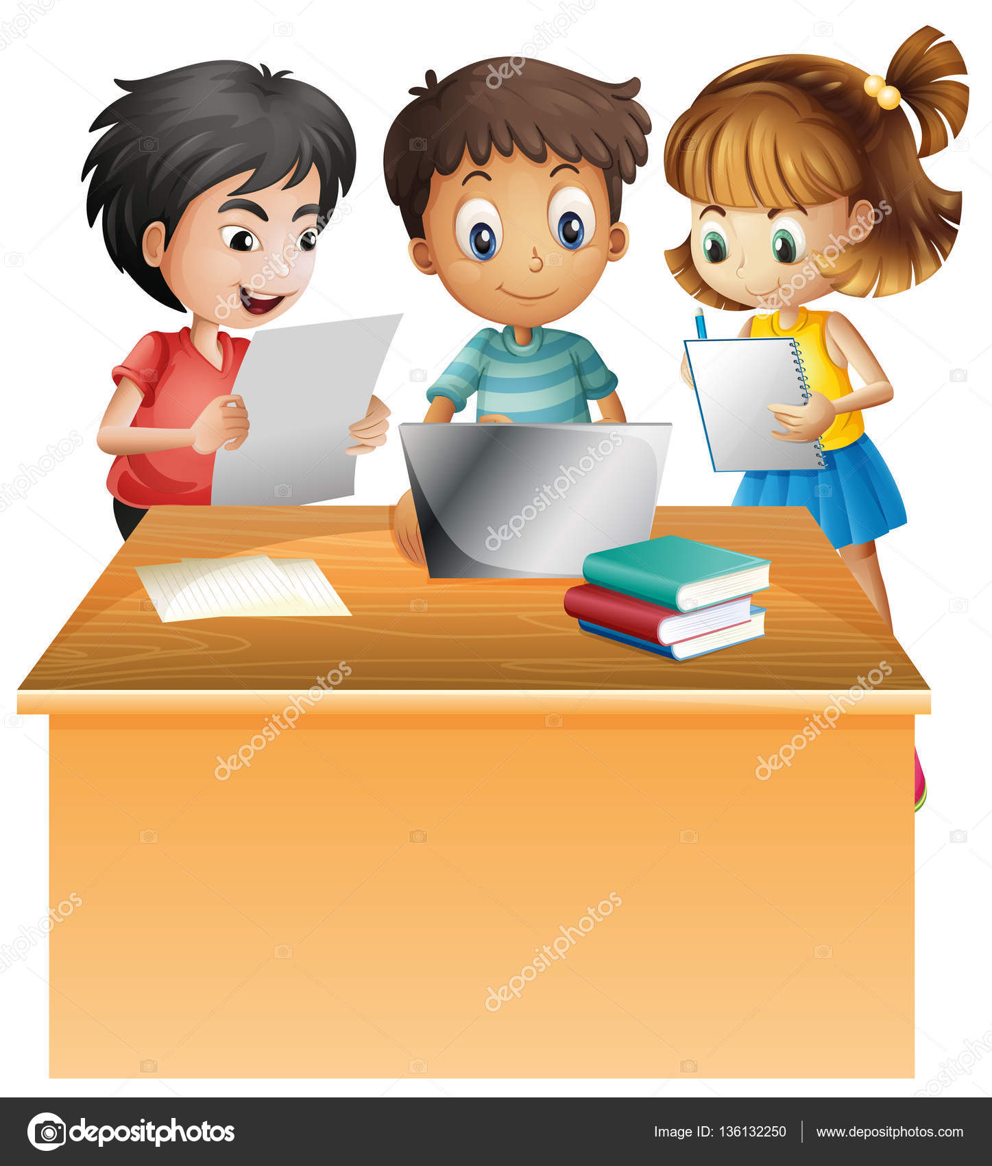 아이 들 책상에 컴퓨터에서 작업 스톡 벡터 - ©interactimages 136132250, image size:871x1024