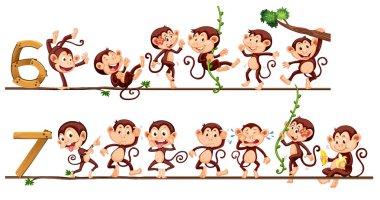 Monkeys and number six and seven clipart